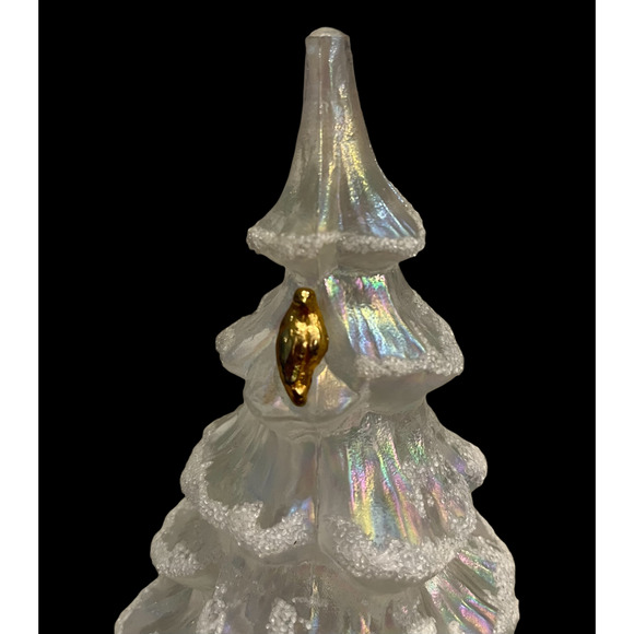 Fenton Large CHRISTMAS TREE 6.5" Snow Frosted Iridescent White Gold Partridge! - Picture 2 of 9